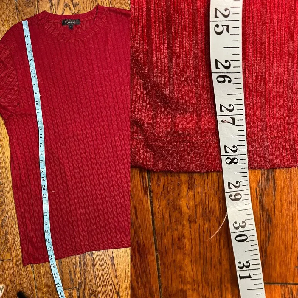Vintage 90s Red Ribbed Knit Shirt Mens Medium Slim Fit Stretch